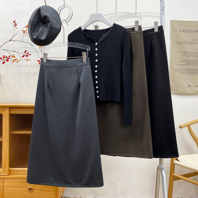 Retro style simple slit wool suit skirt for women in autumn and winter mid-length slim and versatile straight skirt