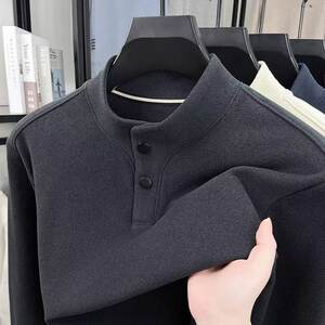 
Thickened double-sided Zhende velvet snap button winter warm base long-sleeved T-shirt stand collar solid color men's top inner wear
