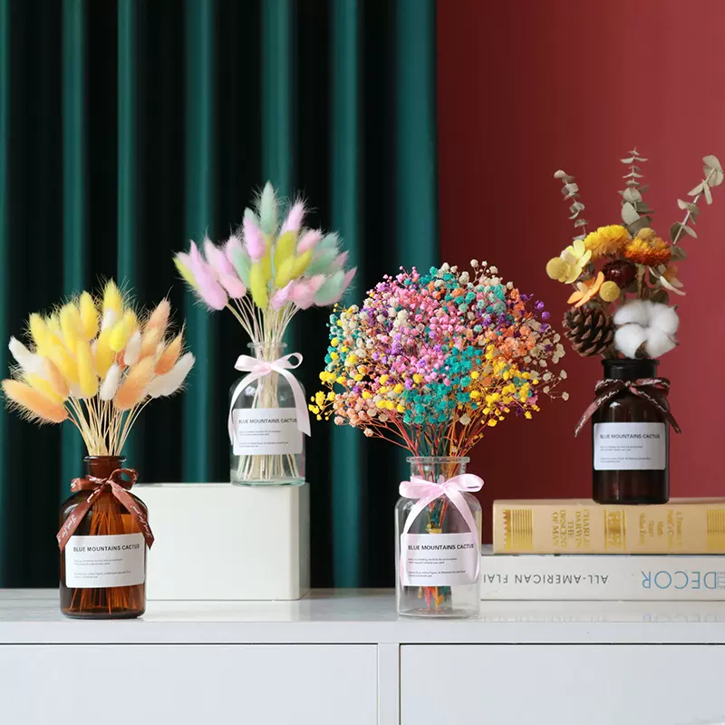 Ins玫瑰滿天星永生乾燥花擺件尤加利真花花束狗