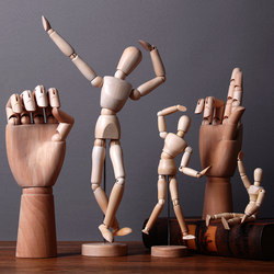 Creative Jointed Wooden Puppet, Wooden Figurine, Desktop Ornament, Human Hand Model, Wooden Craft, Stress-Relief Gadget