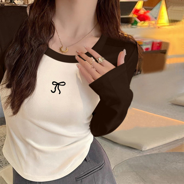 Spring contrasting color irregular design short white base shirt with ...