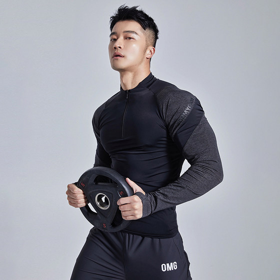 
OMG training clothes spring and autumn breathable long-sleeved T-shirt physical high-elastic tights sports fitness clothes men's tops