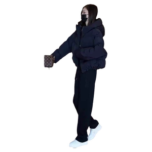 
Gentle wind winter suit, high-end Korean version, thickened fashionable short bread coat, cotton coat, straight slim casual pants