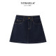 Dark blue denim skirt for women with high waist summer new large size fat mm slim pear-shaped body A-line skirt