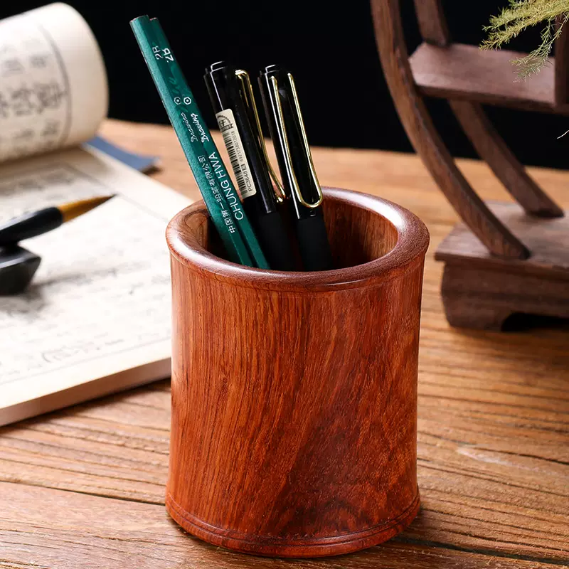 定制血檀笔筒红木雕刻原木复古毛笔筒办公桌中式文房四宝书房礼品