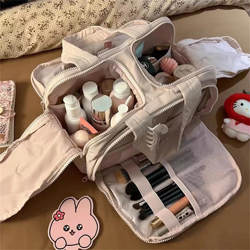 Double-Opening Makeup Bag for Women, Large Capacity, Portable Travel Toiletry Bag, Partitioned Storage, Extra-Large Hand-Held Storage Bag