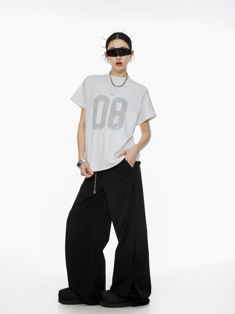 ICH MODE American slim-fitting shoulder short-sleeved T-shirt for women 2025 summer new printed half-sleeved sports top