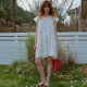 TOP French romantic retro girl heavy industry embroidered lace round neck loose tint linen dress
