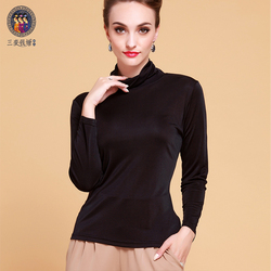Three-change Qiantang Autumn And Winter Thickened Turtleneck T-shirt Silk Long-sleeved Bottoming Shirt Knitted Women's Lady Pullover Top