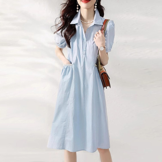 
French temperament commuter dress summer 2026 new age-reducing simple waist slimming casual shirt dress 3197
