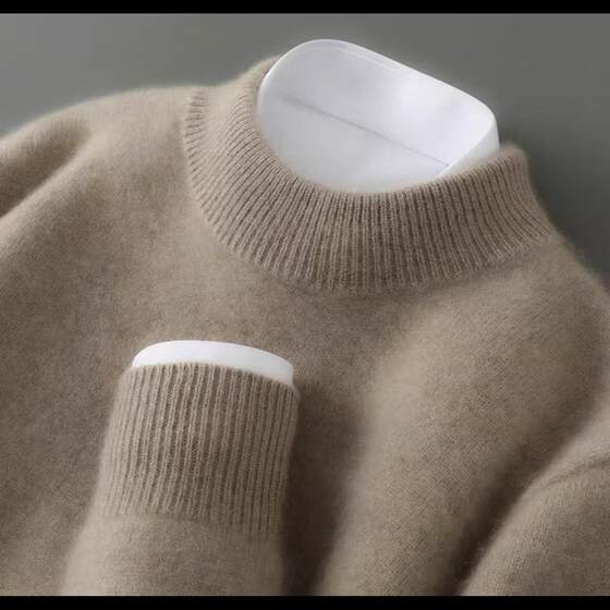 Hongye Yuntai Men's double-line thickened half-high-neck pure cashmere sweater knitted base warming inner sweater to resist balling
