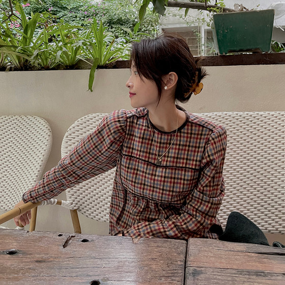 NW80EN <West Autumn and Snow Season> Round neck plaid dress makes you look taller and slim in autumn and winter plaid style long skirt