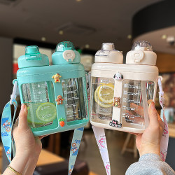 Summer Large-Capacity Straw Cup for Women, High Aesthetic Value, Dual-Drink Plastic Cup with Tea Infuser, Student Sports Water Bottle