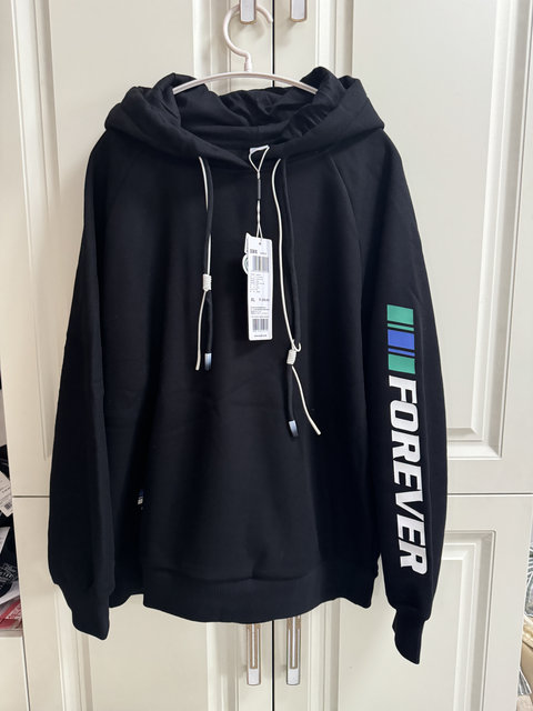 Semir sweatshirt joint brand for men and women plus velvet raglan sleeves loose autumn and winter letter printing hooded warm pullover trendy top
