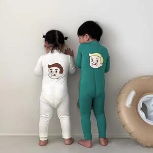 
Korean ins children's one-piece swimsuit 2026 new sun protection quick-drying long-sleeved trousers boys and girls cute swimwear