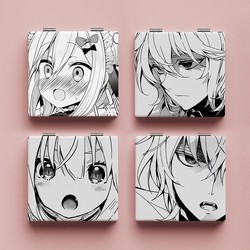 Black and White Japanese-Style Small Mirror, Makeup Mirror, Student Dormitory Folding Mirror, Double-Sided Patterned Handheld Portable Touch-Up Mirror