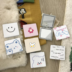 ins Korean-Style Cartoon Small Mirror, Cute Double-Sided Makeup Mirror, Mini Handheld Touch-Up Mirror, Flip-Top Folding Mirror