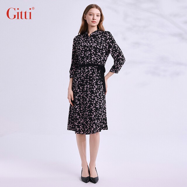 Gitti/Gitti Autumn New Pinxin Slim Waist Sleeping Sleeve Dress Women's Bald Women's Collar Skirt G245007