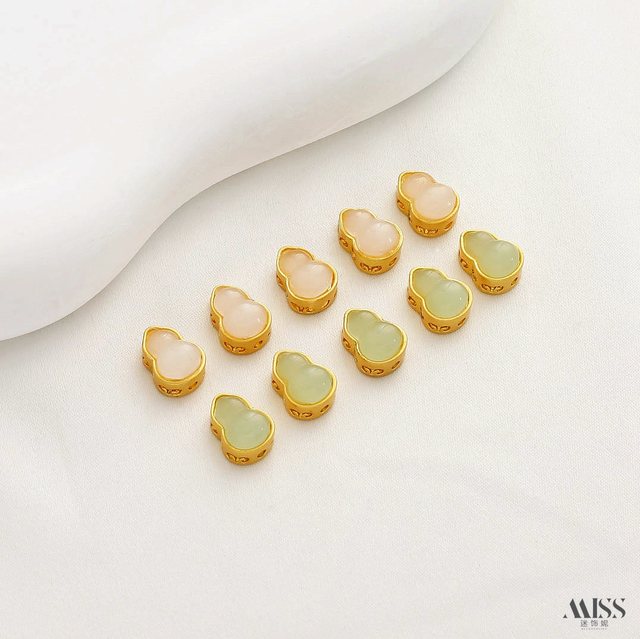 18K gold-filled color-preserving matte gold inlaid jade gourd beads diy ...