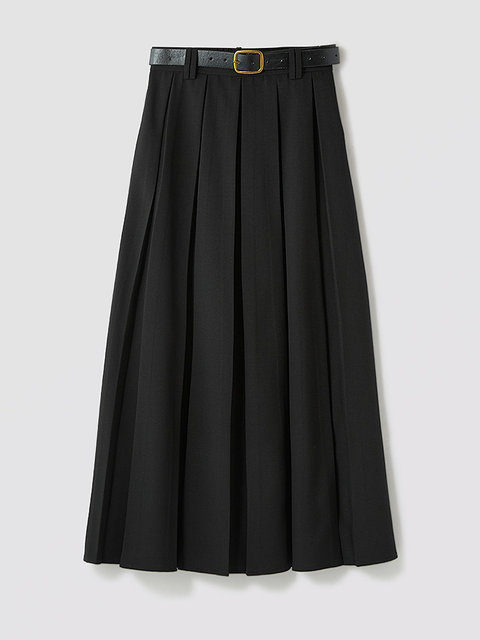 Aike black skirt for women 2025 spring commuter style pleated skirt high waist slim solid color mid-length A-line skirt

