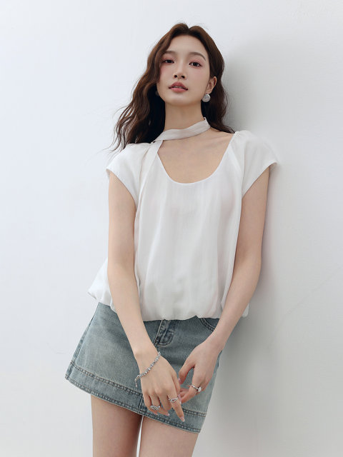 Aike French shirt women's top 2025 summer fresh sweet and simple solid color loose short puff sleeve shirt
