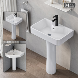 Column-Type Washbasin for Small Bathrooms, Triangular Pedestal Basin, Integrated Ceramic Mini Floor-Standing Washbasin for Balcony