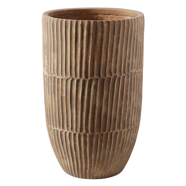 Chaozhou factory direct sales vertical pattern high-end European and American magnesium mud vase home office homestay decoration green plants imitate ancient
