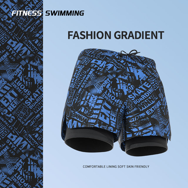 Men's swimming trunks to prevent embarrassment 2025 new double-layer large size quick-drying beach pants sun protection swimming cap swimming goggles swimming suit