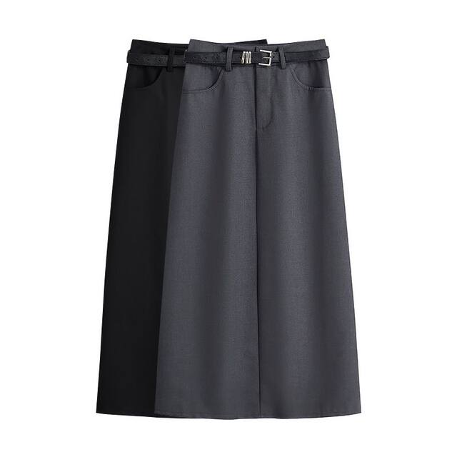 Gray high-waisted straight-tube suit skirt Spring and autumn new A-line versatile slim hip skirt slit mid-length skirt
