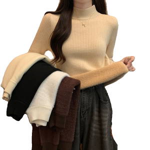Integrated fluff sweater for women in autumn and winter 2025 new half-high neck long-sleeved base knit sweater thickened thermal underwear top