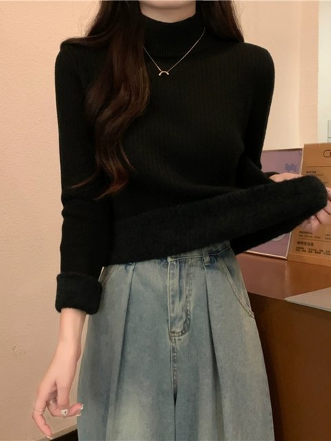 Bow-knit slim-fit base layer top for autumn and winter A72 main image 1