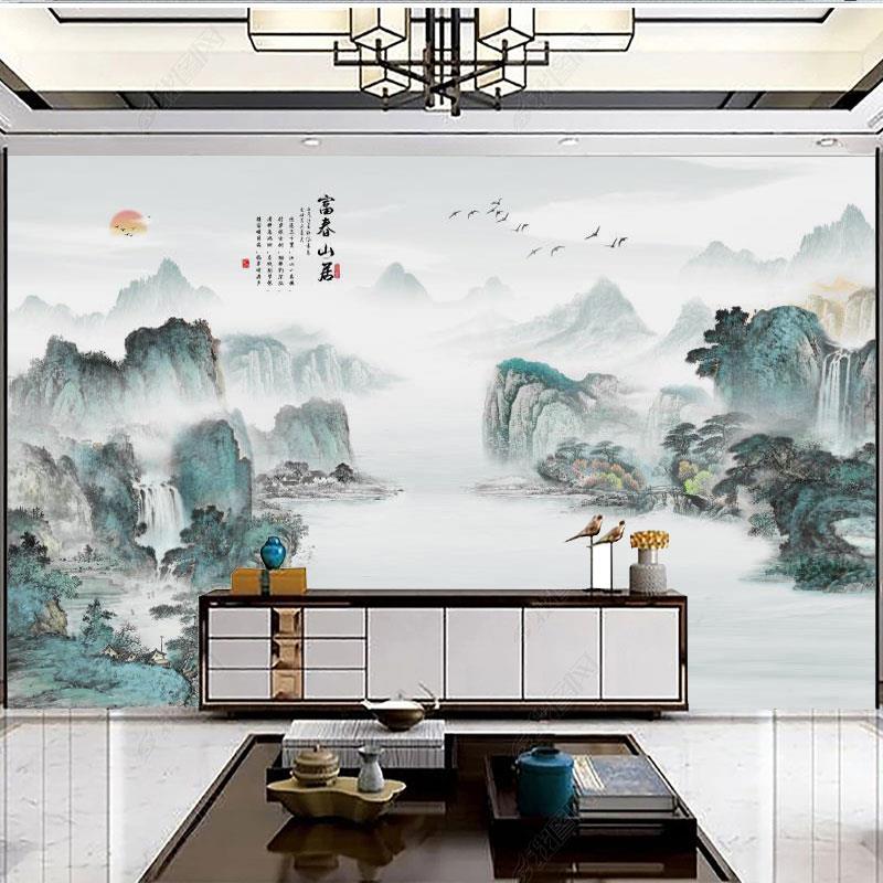 电视背景墙布壁纸客厅办公室沙发新中式8d水墨山水画影视墙纸壁画-淘宝网