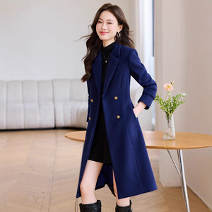
Temperament and capable windbreaker jacket for women in autumn and winter new style double-breasted lapel, wide and long suit coat