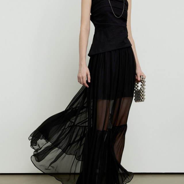 ROEYWANG Fairy droopy flowing mesh long skirt double-layer cake puffy skirt skirt a line skirt women
