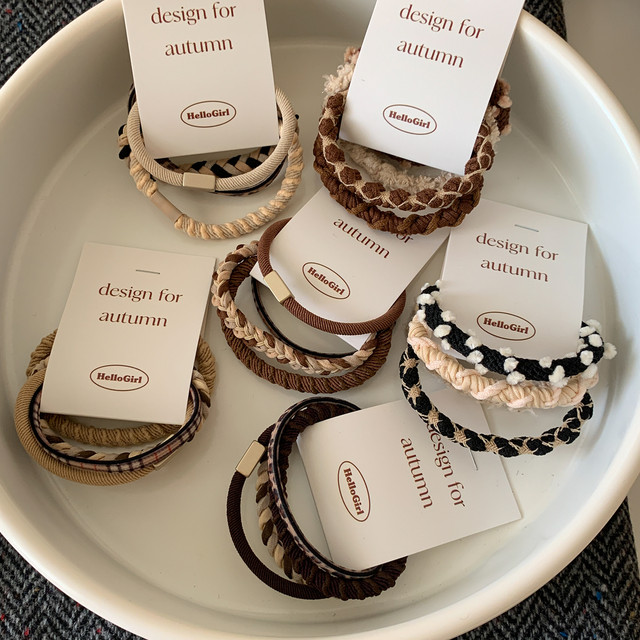 Coffee-colored twisted braided hair rings versatile basic hair rope high elastic head rope ponytail rubber band hair accessories new style for women
