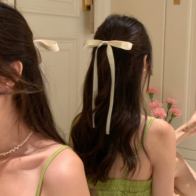 Girls ribbon ballet style cream white bow streamer hair clip women's top clip duckbill hair clip headwear