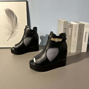 
Wedge fish mouth sandals for women summer fashion thick-soled muffin inner heightening mesh zipper versatile hollow high heels