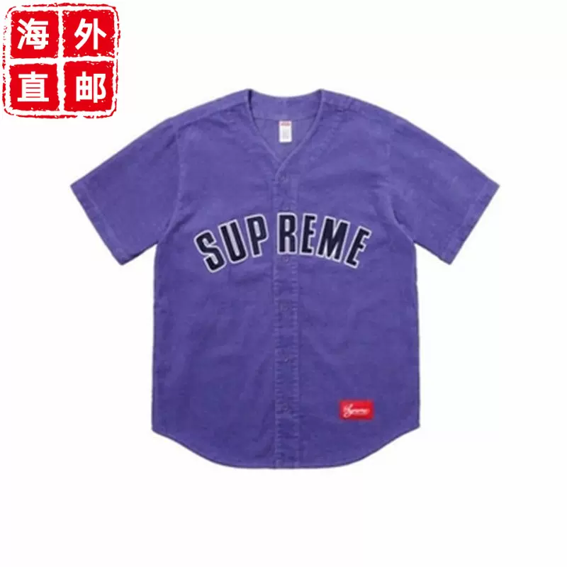 正品Supreme corduroy baseball jersey燈芯絨襯衫短袖休閒棒球衫-Taobao