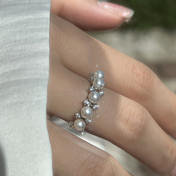 Fangtangjia Ni Ni's Same Style Pearl Corolla Sterling Silver Zircon Open Ring Fashion Light Luxury Niche Design Ring