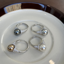 Fangtangjia Maillard Mocha Gold Brown Sterling Silver Pearl Open Ring Niche Design Light Luxury High-end Ring