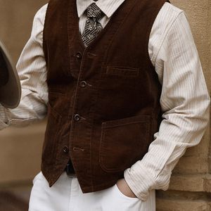 
Corduroy vest men's elegant retro British multi-pocket vest autumn and winter new vest business casual waistcoat trend