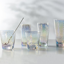 Japanese-Style Glass Water Cup for Women, Household Heat-Resistant Colorful Hammered Pattern Crystal Beer Cup, Juice Drink Milk Cup