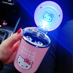 Car-Mounted Luminous Cartoon Multifunctional Ashtray with Led Blue Light and Lid, Creative High-End Ashtray for Women