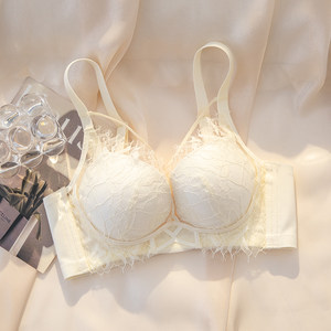 
Underwear for women with small breasts, push-up, no rims, thickening, flat chest, sexy lace, large-adjustable breast-retracting bra set