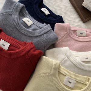 Korean version @e*g 30% wool 6-color basic simple solid color versatile round neck pullover sweater 1 piece in hand!
