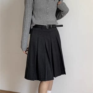 Everyone has one! Miu-style retro high-waisted A-line slim pleated skirt suit skirt mid-skirt with belt
