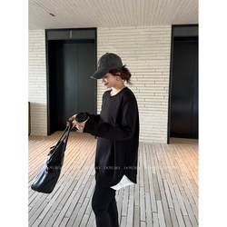 Dawanjiang Plus Size Customized [Early Spring Air Jacket] Korean Style Simple Versatile Slimming Fake Two-Piece Sweatshirt for Women