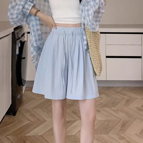 
High-waisted Yamamoto style wide-leg shorts for women, summer thin, loose, slimming casual sports pants for small people, large size ice silk
