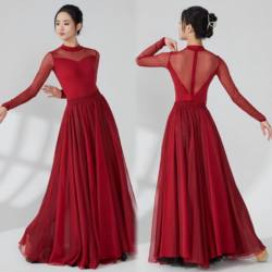 Ballet Classical Dance Practice Clothes for Dancers, Art Exam Burgundy Leotard, Gymnastics Aerial Yoga Jumpsuit, Long Sleeves