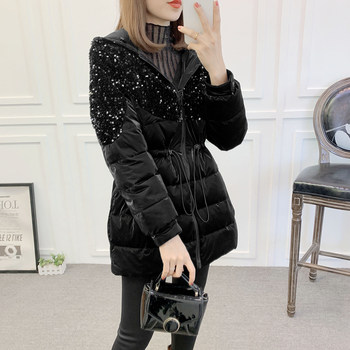 Zhajie cotton padded thickened Hong Kong style sequin embroidered down jacket